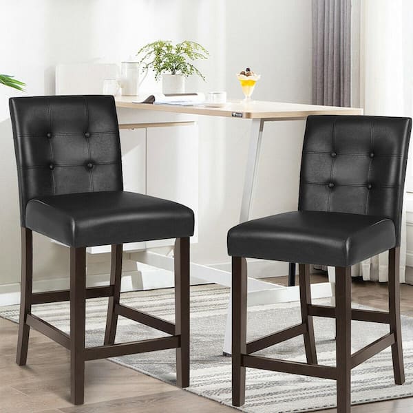 39.5 in. Bar Stools High Back Counter Height Barstool Pub Chair Rubber Wood Black (Set of 2)
