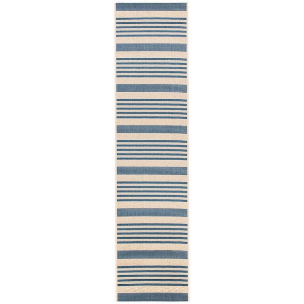 SAFAVIEH Beach House Beige/Blue 2 ft. x 8 ft. Striped Indoor/Outdoor Patio  Runner Rug