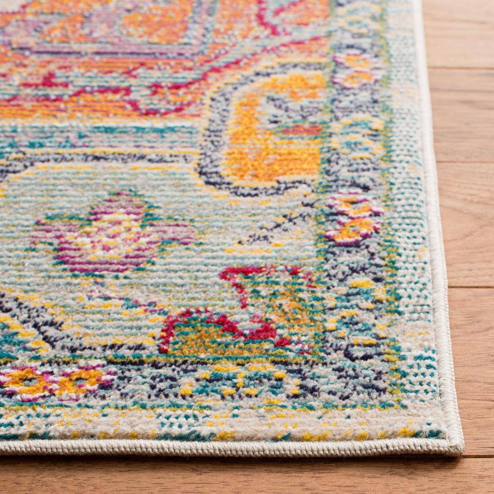 Light Blue and Fuchsia Medallion Square Synthetic Rug