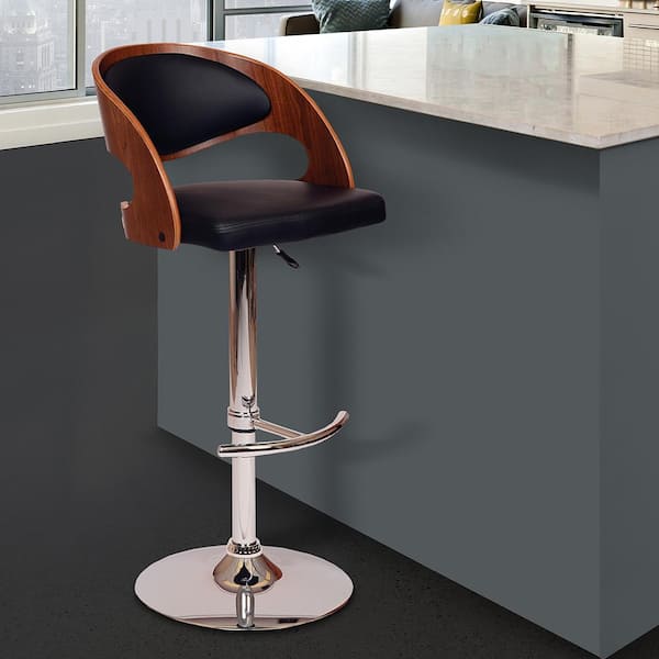 Armen Living Malibu Adjustable Black Faux Leather and Chrome Finish Swivel Bar Stool