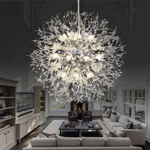 16-Light Chrome Modern Glam Crystal Firework Pendant Sputnik Starburst Unique Sphere Chandelier with 32 Crystal Strands