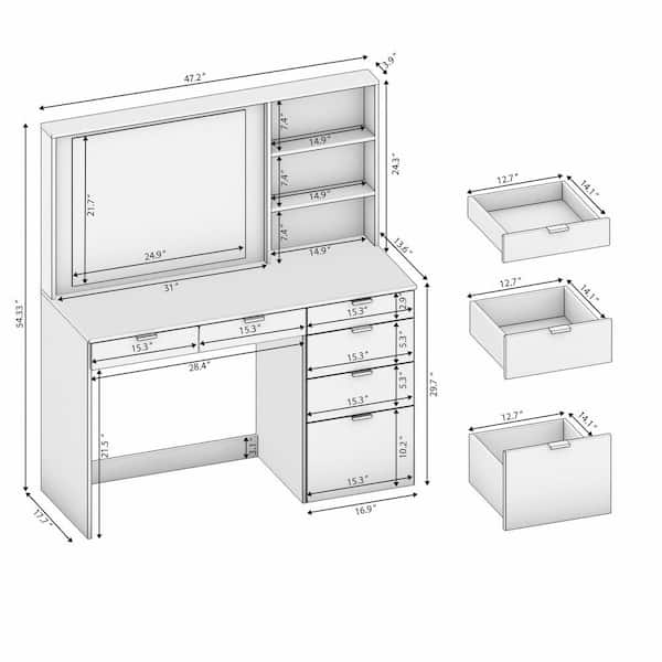 Julie 6-Drawer White Vanity with Mirror 54.33 in. H x 47.25