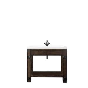 39.4 in. W x 15.4 in. D x 35.5 in. H Brooklyn Wood Console Sink with White Glossy Resin Top in Rustic Ash