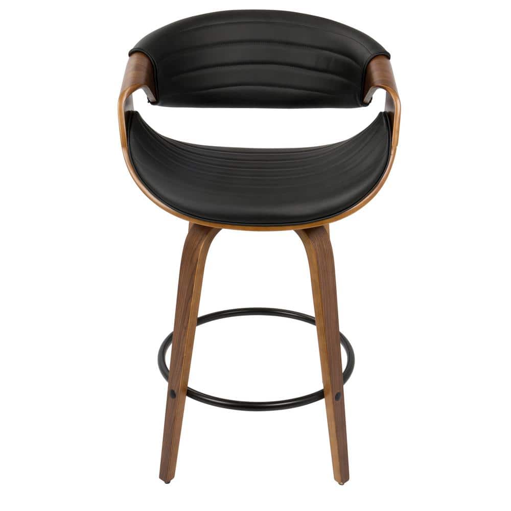 Walnut and Black Swivel Faux Leather Counter Stool Set
