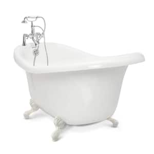 Chelsea 60 in. Acrylic Slipper Clawfoot Bathtub Package in White with White Imperial Feet and Chrome Deck Mount Faucet