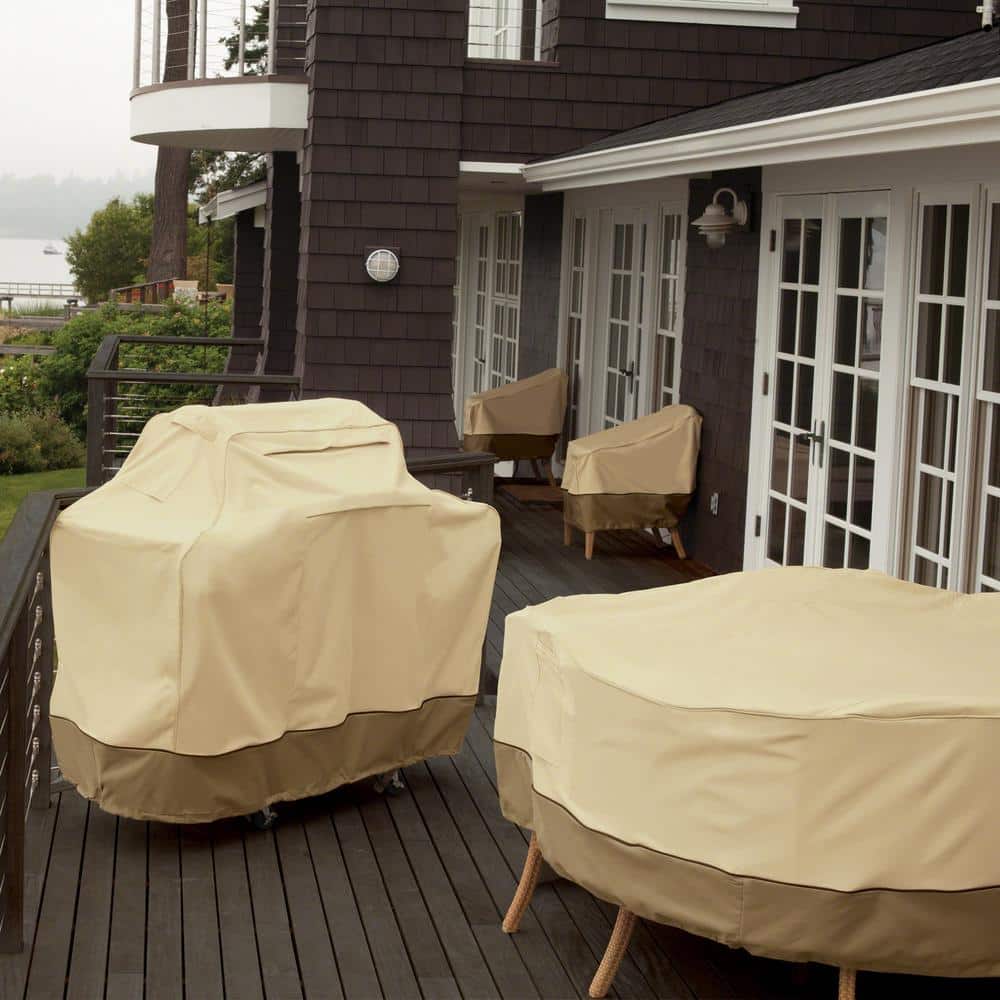 Tan and Brown Heavyweight Polyester Square Patio Furniture Cover