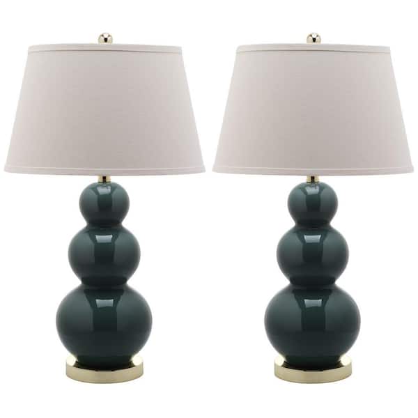 SAFAVIEH - Pamela 27 in. Marine Blue Triple Gourd Ceramic Table Lamp with Off-White Shade (Set of 2)