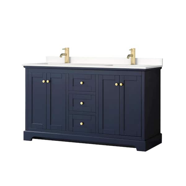 Wyndham Collection Avery 60 in. W x 22 in. D x 35 in. H Double Bath Vanity in Dark Blue with White Quartz Top
