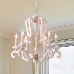 Farmhouse 5-Light White Chandelier Candle Style Pendant Light