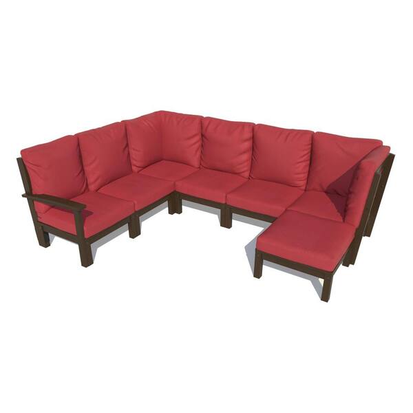 Highwood Bespoke Deep Seating 7-Piece Plastic Outdoor Sectional Set with Ottoman and with Cushions