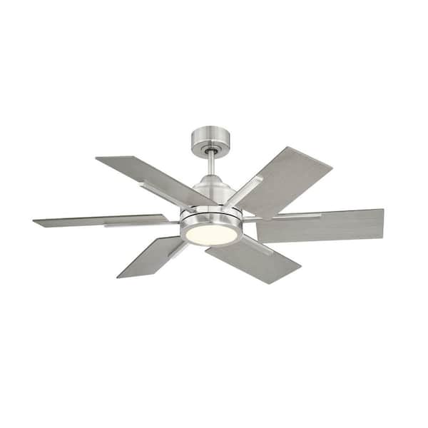 Savoy House Farmhouse II 44 in. W x 8.07 in. H LED Indoor Brushed Pewter Ceiling Fan with Gray Wood Blades