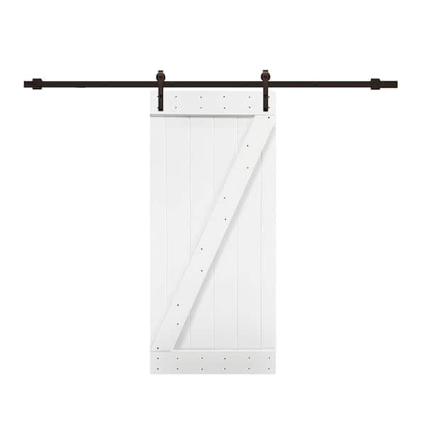 CALHOME Z Series 24 in. x 84 in. Pure White Knotty Pine Wood Interior Sliding Barn Door with Hardware Kit