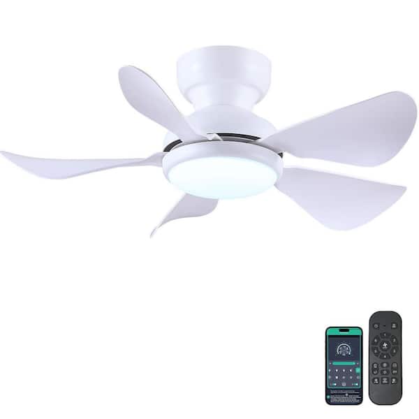 32 in. Indoor/Outdoor Flush Mount White Ceiling Fan with Dimmable 3-Color LED Light and Remote/APP Control