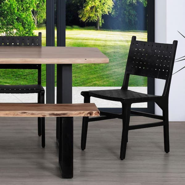 PRIMO INTERNATIONAL Orson Solid Wood Dining Chair with Black Woven Leather Back/Seat (set of 2)