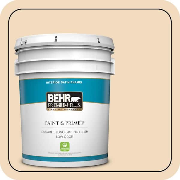BEHR PREMIUM PLUS 5 gal. #S270-1 Frosted Toffee Satin Enamel Low Odor Interior Paint & Primer