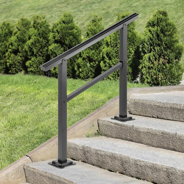 36 in. W x 35 in. H Adjustable Handrail Fits 2 Steps or 3 Steps Aluminum Handrails for Outdoor Steps, Black