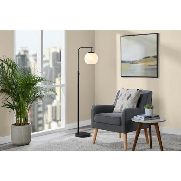 Hampton Bay Frazier 59 in. Black Floor Lamp with Milk Glass Shade