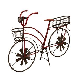 37 in. Long Solar Lighted Metal Antique Bicycle Plant Stand with Wind Spinners