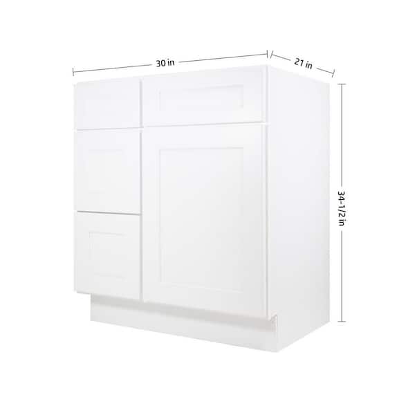 30 in. W 21 in. H 34.5 in. D Ready to Assemble Plywood Vanity Kitchen Cabinet in Painted White with Drawer