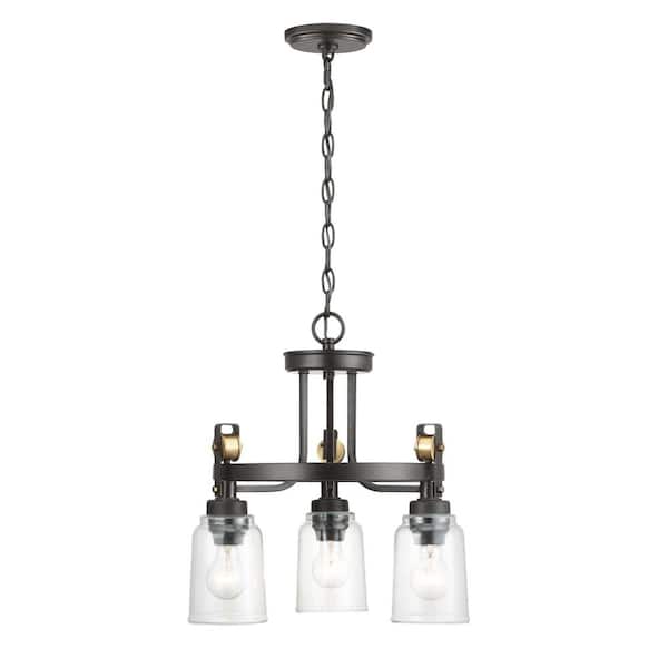 Home Decorators Collection Knollwood 17 1 2 In 3 Light Blackened Bronze Round Chandelier With Brass Accents Clear Glass Shades 7990hdcbbdi - Home Decorators Collection Knollwood 3 Light Chandelier