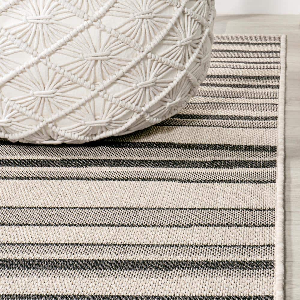 63" Gray Stripe Synthetic Rectangular Washable Rug