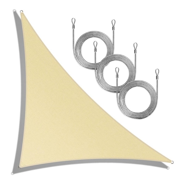 AMGO 12 ft. x 12 ft. x 17 ft. Right Triangle Sun Shade Sail with Rope-Beige