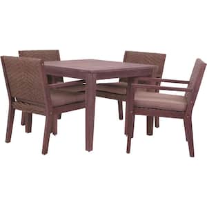 Bridgeport II Collection Rustic Taupe Brown Wood 5-Piece Wood Outdoor Dining Set with Sunbrella Beige Cushions