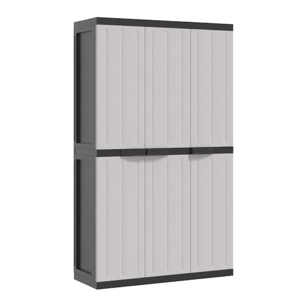 Kion 14.6 in. W x 38.2 in. D x 65 in. H Gray and Black Rattan Outdoor Storage Cabinet