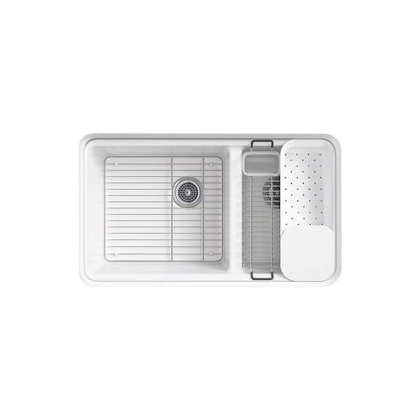 KOHLER Riverby 33 in. Undermount Double Bowl Biscuit Cast Iron Kitchen Sink