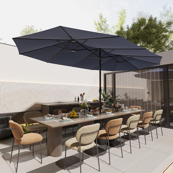 FUFU&GAGA 15 ft. Large Market Double Sided Umbrella Outdoor Patio Umbrella with Crank Handle for Poolside Lawn Garden in Navy Blue