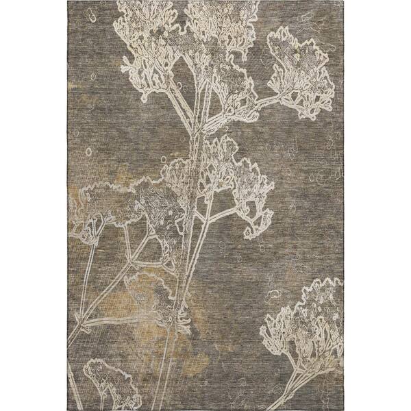 Mayfield Premium Machine Washable Abstract AMF2239 Khaki 3 ft. x 5 ft. Area Rug