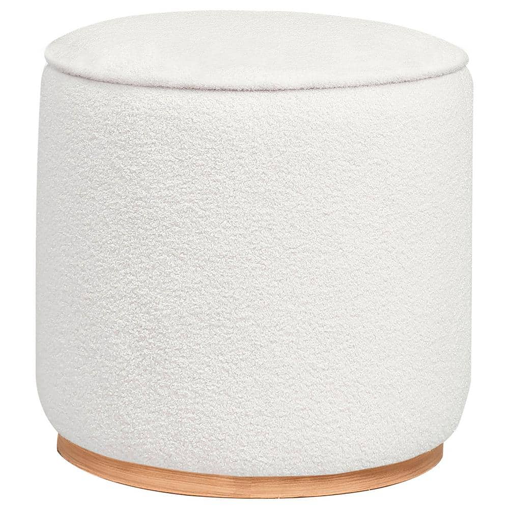 Zena Black Faux Sheepskin Round Ottoman with Wood Base