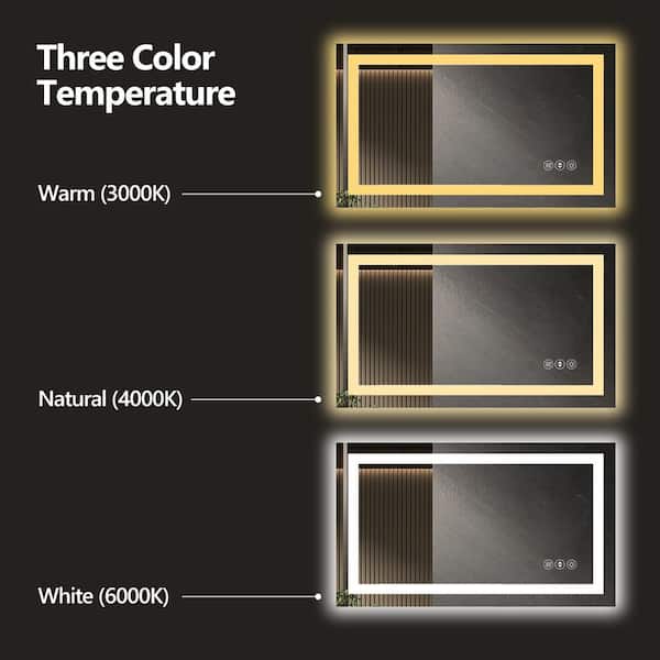 48 in. W x 28 in. H Small Rectangular Aluminum Frameless Dimmable Anti-Fog Wall LED Bathroom Vanity Mirror in White