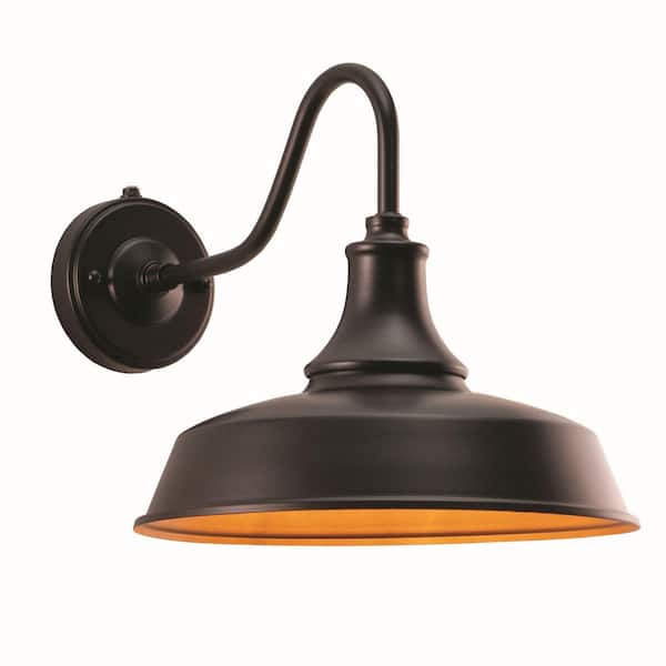 VAXCEL Dorado 1-Light Dusk to Dawn Bronze Gold Farmhouse Barn Dome Outdoor Wall Lantern Sconce