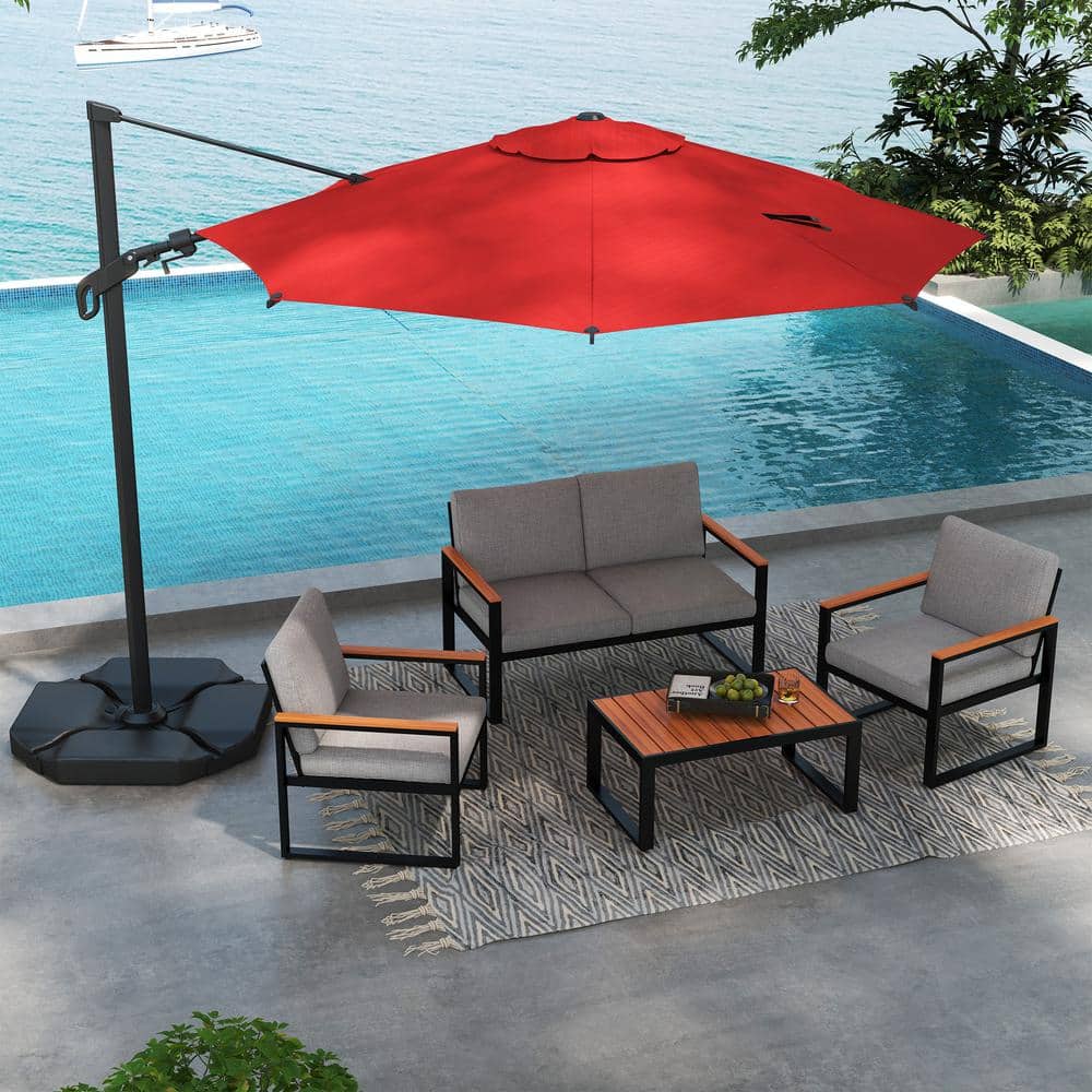 Red 10ft Steel Cantilever Patio Umbrella with Double-Top Canopy