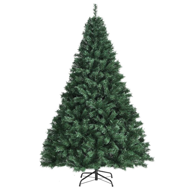 Costway 7 ft. Unlit PVC Hinged Regular Artificial Christmas Tree 968 Tips Holiday Decor w/Metal Stand