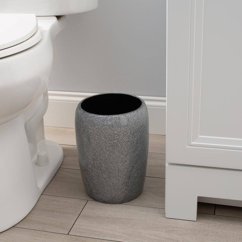Gray Glitter Polyresin Circular Waste Bin