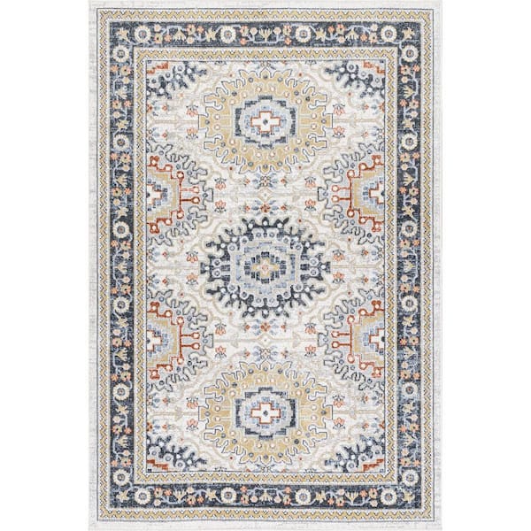 Bonia Traditional Medallion Machine Washable Area Blue 4 ft. x 6 ft. Indoor Area Rug