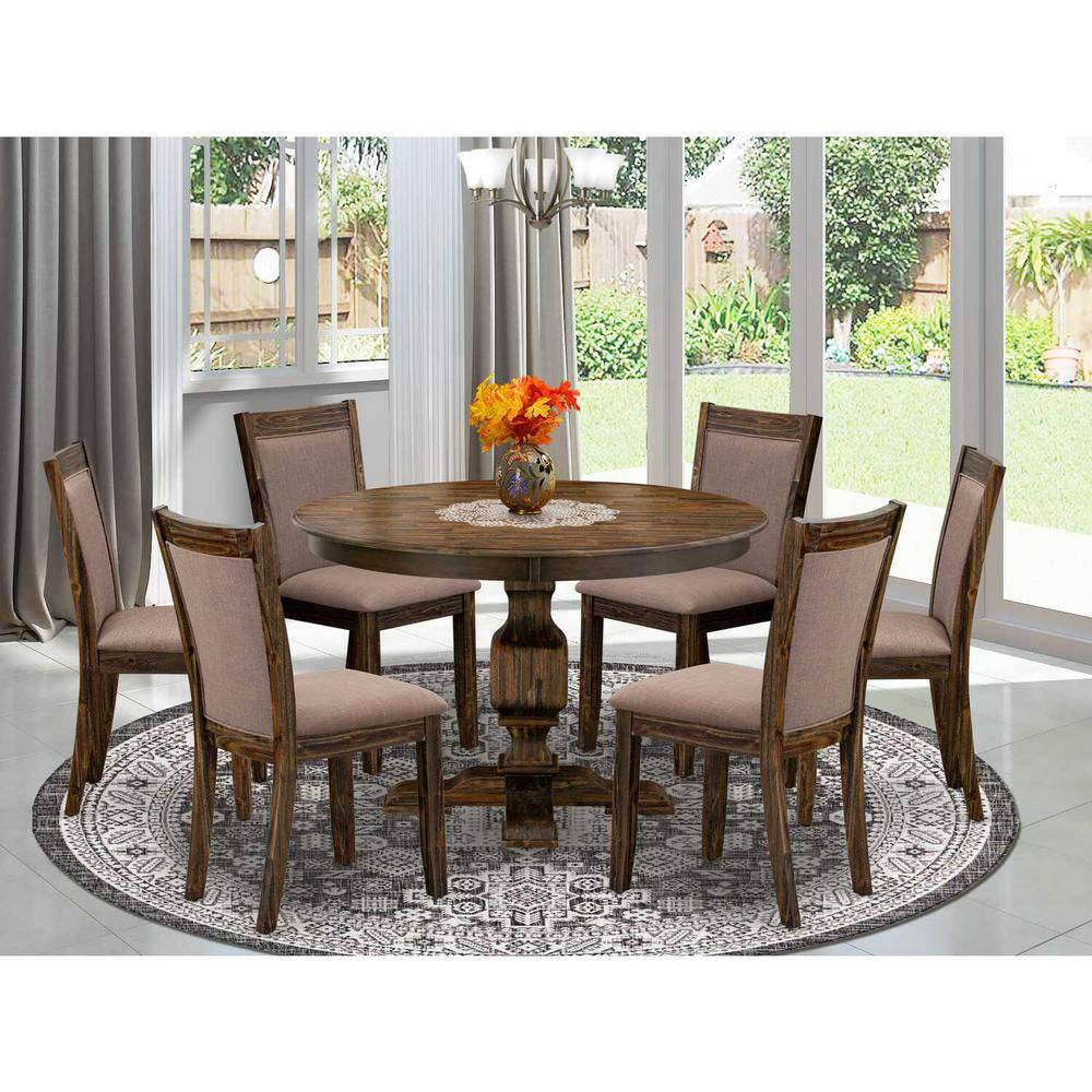 Ferris 48" Round Jacobean Wood Dining Set with Coffee Linen Chairs