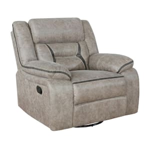 Taupe Brown Faux Leather Manual Glider Recliner with Pillowtop