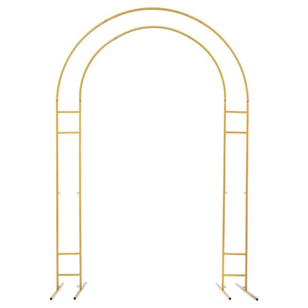 YIYIBYUS 86.7 in. x 59.1 in. Gold Metal Double Tube Wedding Arch Backdrop Decoration Stand Arbor