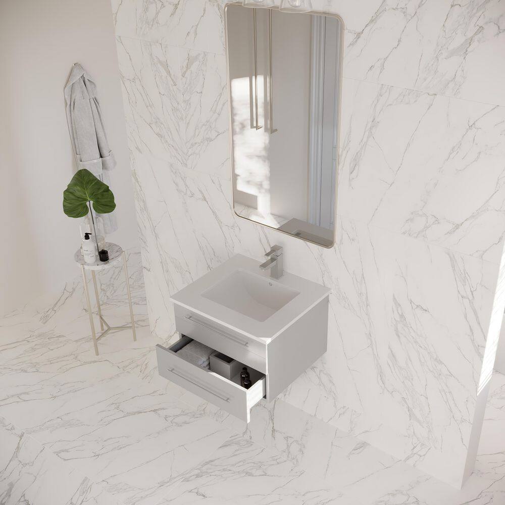 Lucera 24" Wall Hung Gray Quartz Top Modern Bathroom Vanity