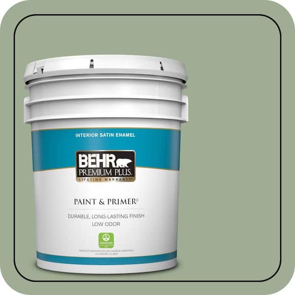 BEHR PREMIUM PLUS 5 gal. #S390-4 Roof Top Garden Satin Enamel Low Odor Interior Paint & Primer