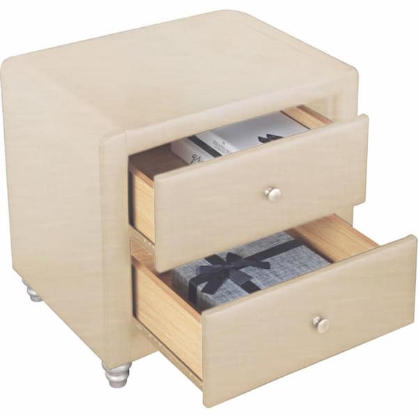 HomeRoots Beige 2 Drawer 20.9 in. W Nightstand