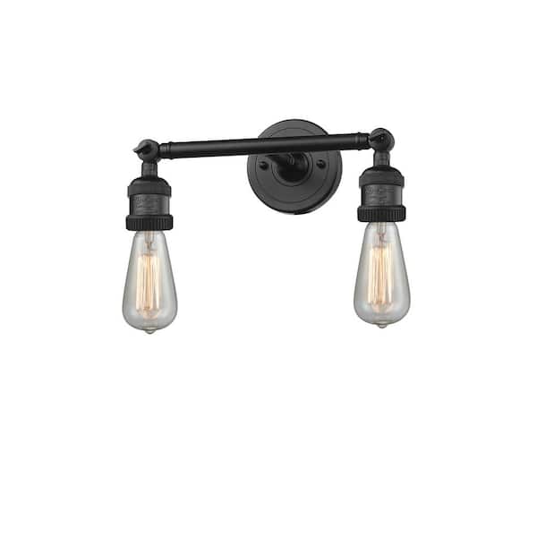 Bare Bulb 11 in. 2 Light Matte Black Vanity Light