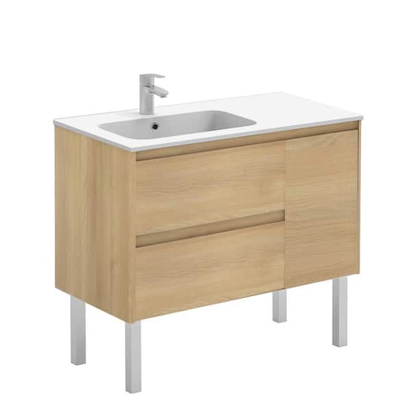 WS Bath Collections Ambra 35.6 in. W x 18.1 in. D x 32.9 in. H Bathroom Vanity Unit in Nordic Oak with Vanity Top and Basin in White