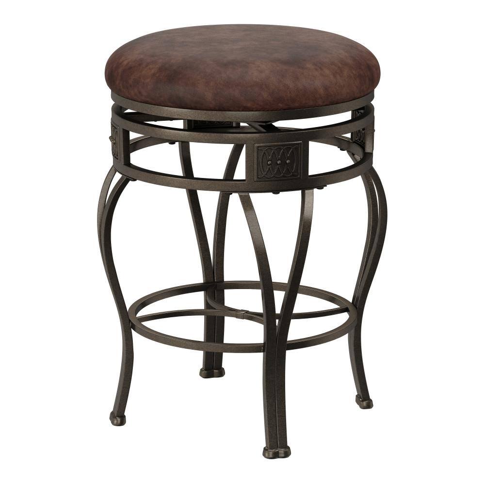 Brown Faux Leather Swivel Counter Stool with Steel Frame