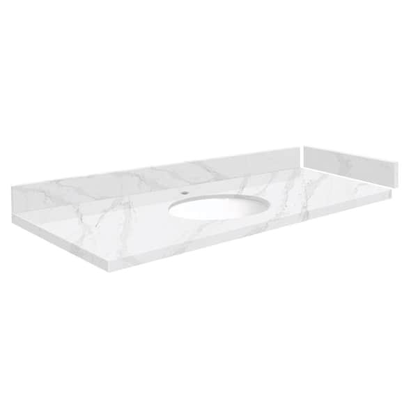 Transolid Silestone 49 in. W x 22.25 in. D Quartz White Round Single Sink Vanity Top in Calacatta Gold