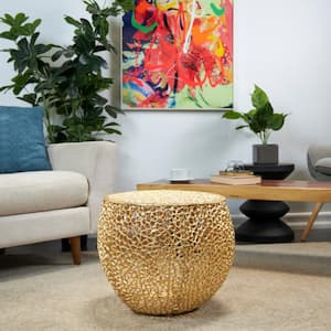 18 in. Gold Coral Medium Round Aluminum End Table