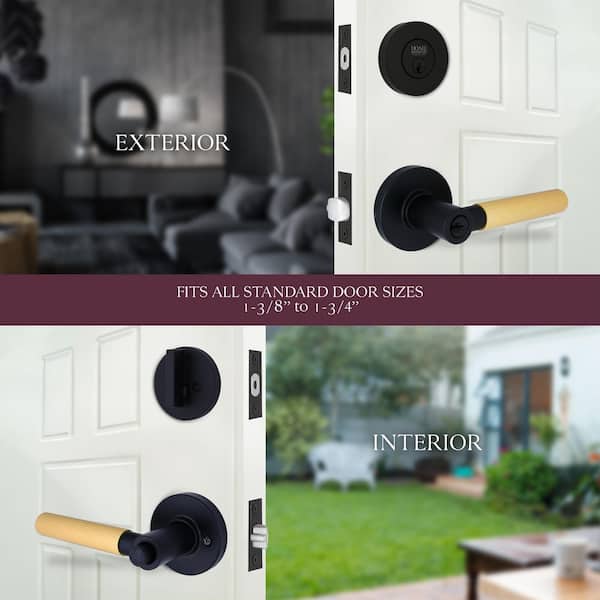 Downing Matte Black/Brushed Gold Single Cylinder Door Lever Combo Pack Featuring Dual Keyway